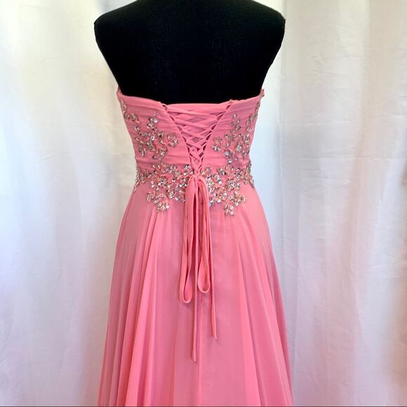 Anna Rose gorgeous pink sleeveless sequin beaded sweetheart prom bridesmaid gown - Picture 7 of 15